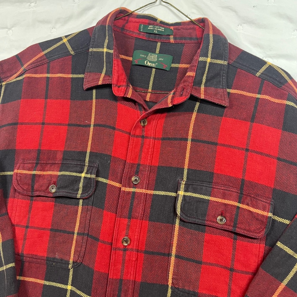 Vintage 90s Orvis Mens XL Red Plaid Flannel Button Down Shirt Long Sleeve Cotton